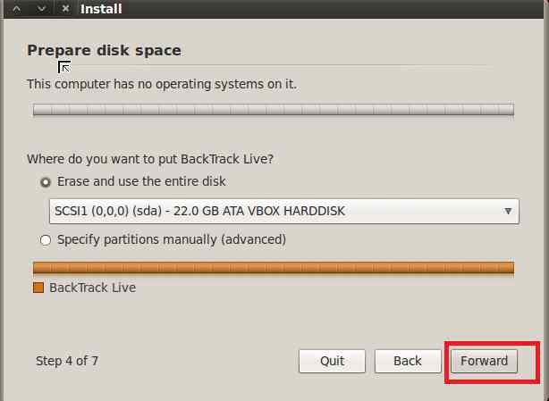 Select Erase VBOX Harddisk