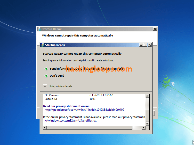 Windows Administrator Account Resetting - Img5 Error Details