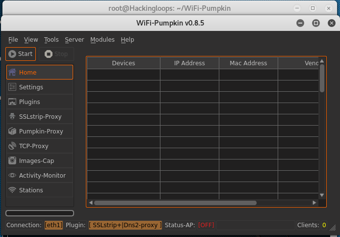 Wifi Pumpkin interface