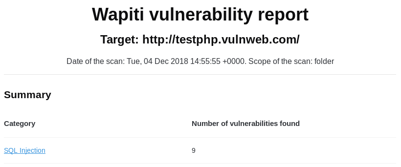 sql vulnerability report