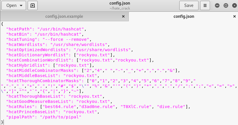 config json file