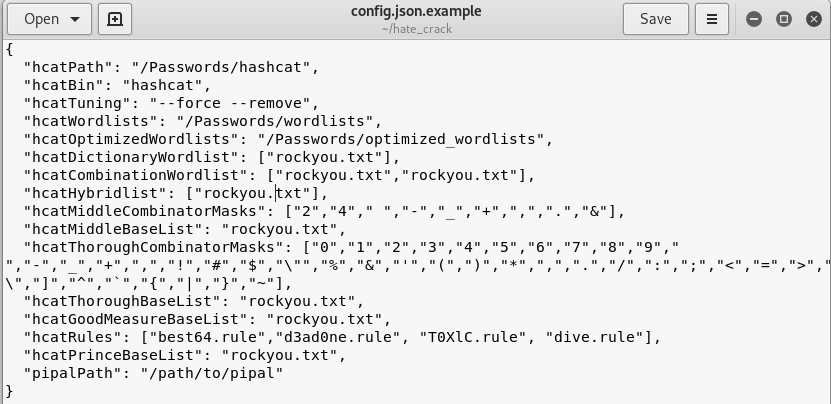 example config json file