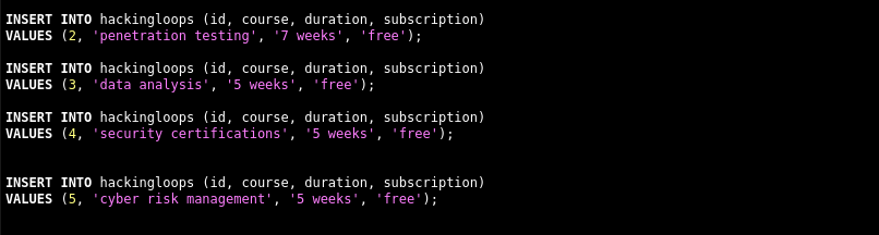 create 5 tuple values